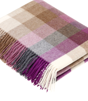 Plaid Laine Mérinos Carreaux Mauve - 140 X185 cm