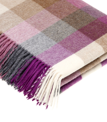 Plaid Laine Mérinos Carreaux Mauve - 140 X185 cm