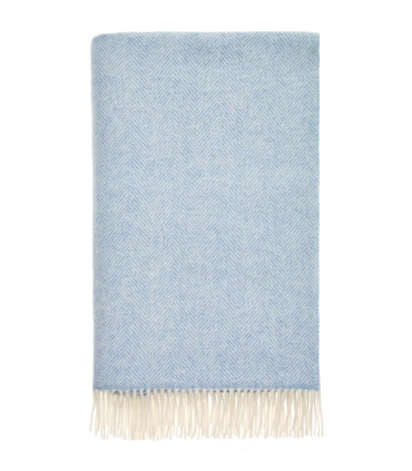 Plaid Laine Mérinos Chevrons Bleu Ciel 140 X 185 cm