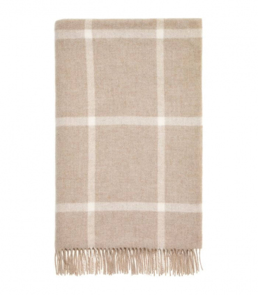 Plaid Laine Mérinos Carreaux Beige 140 X 185 cm