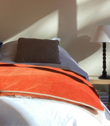 Edredon Bout de Lit Velours Orange Brick 85X200cm