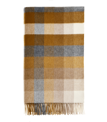 Plaid Laine Mérinos Carreaux Jaune 140 X185 cm