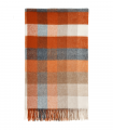 Plaid Laine Mérinos Carreaux Orange 140 X185 cm