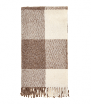 Plaid Naturel Pure Laine Carreaux Brun 135 X 195 cm