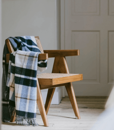 Plaid Laine Écossais Réversible Luxe Noir et Beige 140 X 190 cm