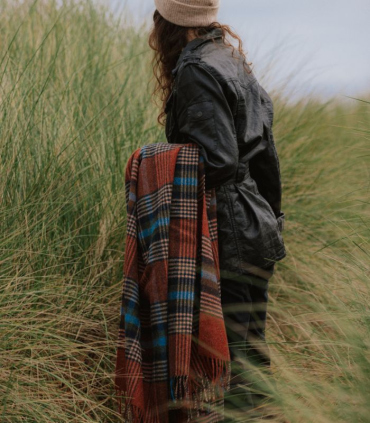 Plaid Laine Ecossais Orangé foncé et Bleu Christchurch Tweedmill