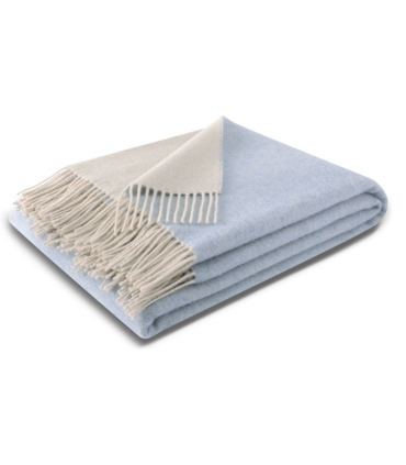 Plaid Cachemire Reversible Bleu Ciel et Ecru 130 X 170 cm - Collection VENICE