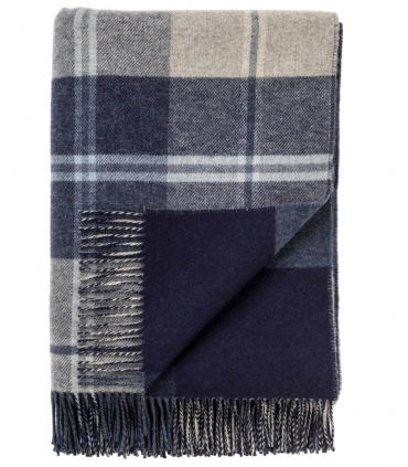 Plaid Laine Écossais Réversible Luxe Marine et Gris 140 X 190 cm