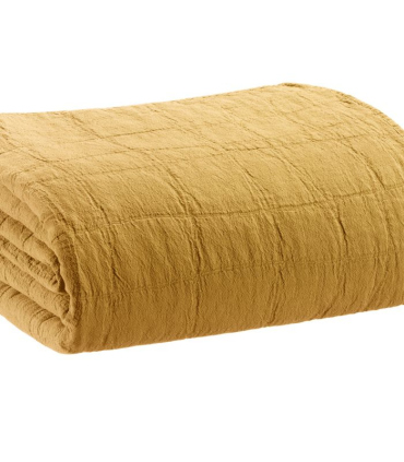 Jeté de canapé/ Couvre-lit 100% coton TITOU Jaune Absynthe - Choix de tailles