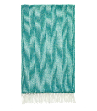 Plaid Laine Mérinos Chevrons Vert Jade 140 X 185 cm