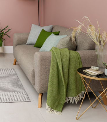 Plaid Laine Mérinos Chevrons Vert 140 X 185 cm