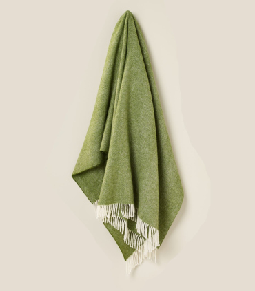 Plaid Laine Mérinos Chevrons Vert 140 X 185 cm