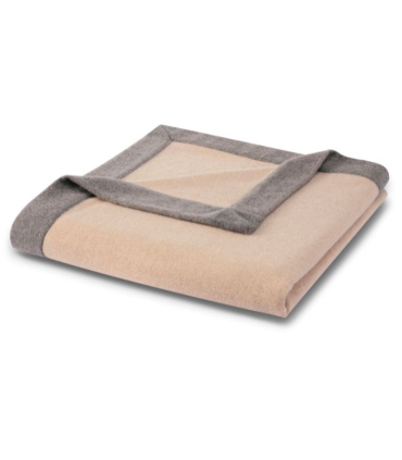 Plaid 100% Laine Beige Bordé Gris 150 X 210 cm - Collection Prado