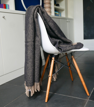 Plaid Laine Chevrons Noir Vintage Tweedmill