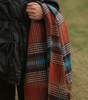 Plaid Laine Ecossais Orangé foncé et Bleu Christchurch Tweedmill