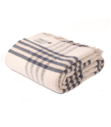 Plaid Laine Carreaux Bleu et Ecru 150 X 240cm - Collection Aspen