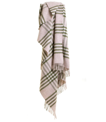 Plaid Laine Carreaux Vert et Beige 150 X 240cm - Collection Aspen