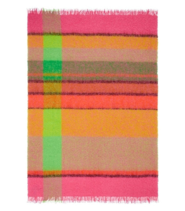 Plaid en Mohair Mikome Rose et Vert - Présentation complète à plat - Doux et Chaud