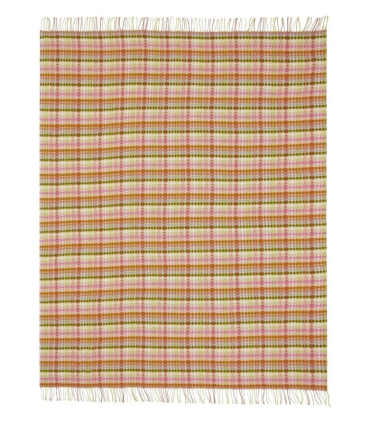 Plaid en Laine Original - Marano Rose et Vert en Laine Déplié pour vue complète 