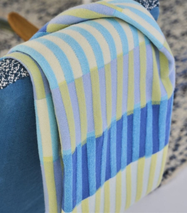 Plaid en Laine Vert et Bleu à motif rayé