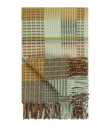 Plaid Tasara vert et ocre présenté plié à plat - Elégant