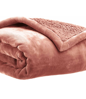 Plaid polaire rose terracotta effet mouton, ultra doux, idéal sur un canapé