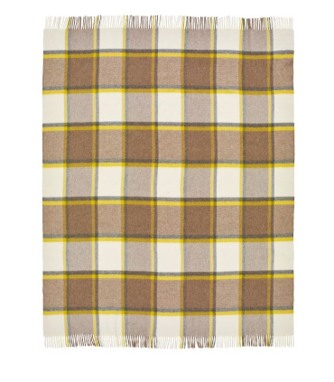 Plaid Laine Mérinos Ecossais Jaune et Gris - 140 X185 cm