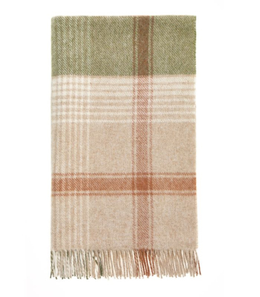 Plaid écossais laine anglaise plié – couleurs beige, vert et orangé – Haut de gamme