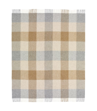 Plaid en laine 100 % anglaise à plat – motif à carreaux naturels beige, gris et brun