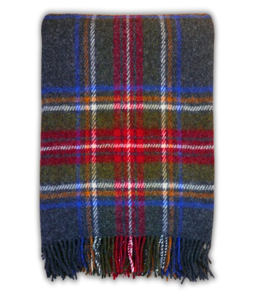 Plaid Pure Laine Ecossais Stewart Gris 136 X 180 cm
