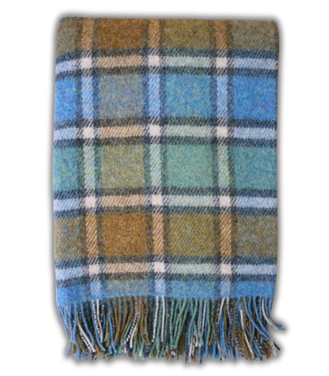 Plaid écossais Country bleu et vert en pure laine, plié à plat