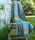 Plaid Pure Laine Ecossais Country Vert et Bleu 136 X 180 cm