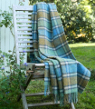 Plaid Pure Laine Ecossais Country Vert et Bleu 136 X 180 cm