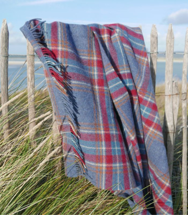 Plaid Pure Laine Ecossais Stewart Bleu 136 X 180 cm