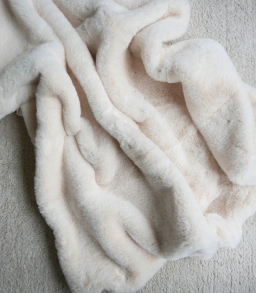 Plaid XXL / Couvre-lit Fausse Fourrure Blanc Ivoire Chamonix 240 x 260 cm