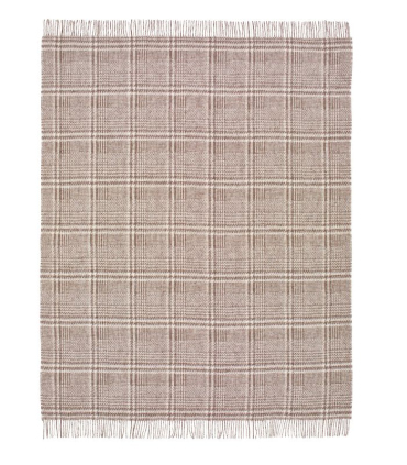 Plaid Pure Laine Anglaise Glen Check Brun et Ecru 140X185 cm
