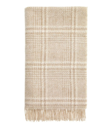 Plaid Pure Laine Anglaise Glen Check Beige et Ecru 140X185 cm