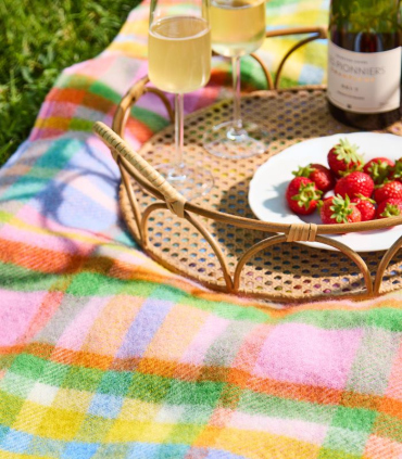 Plaid Pique Nique Laine Rainbow Check Coloré 137 X 170 cm