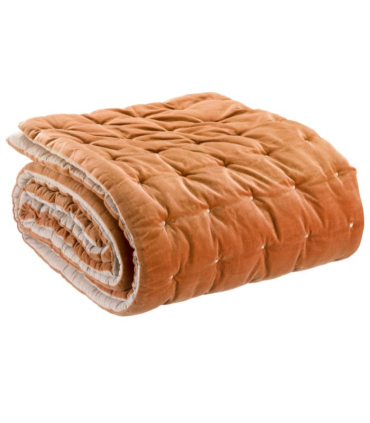 Edredon/Jeté de Lit Velours ELISE Orange Rouille 240 x 260 cm