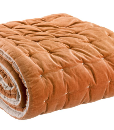 Edredon/Jeté de Lit Velours ELISE Orange Rouille 240 x 260 cm