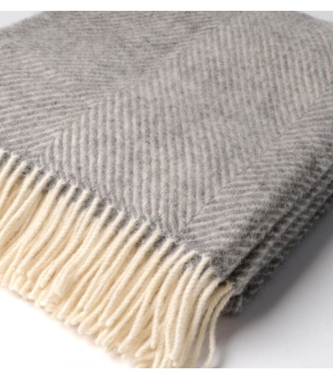 Plaid Pure Laine Chevrons Gris