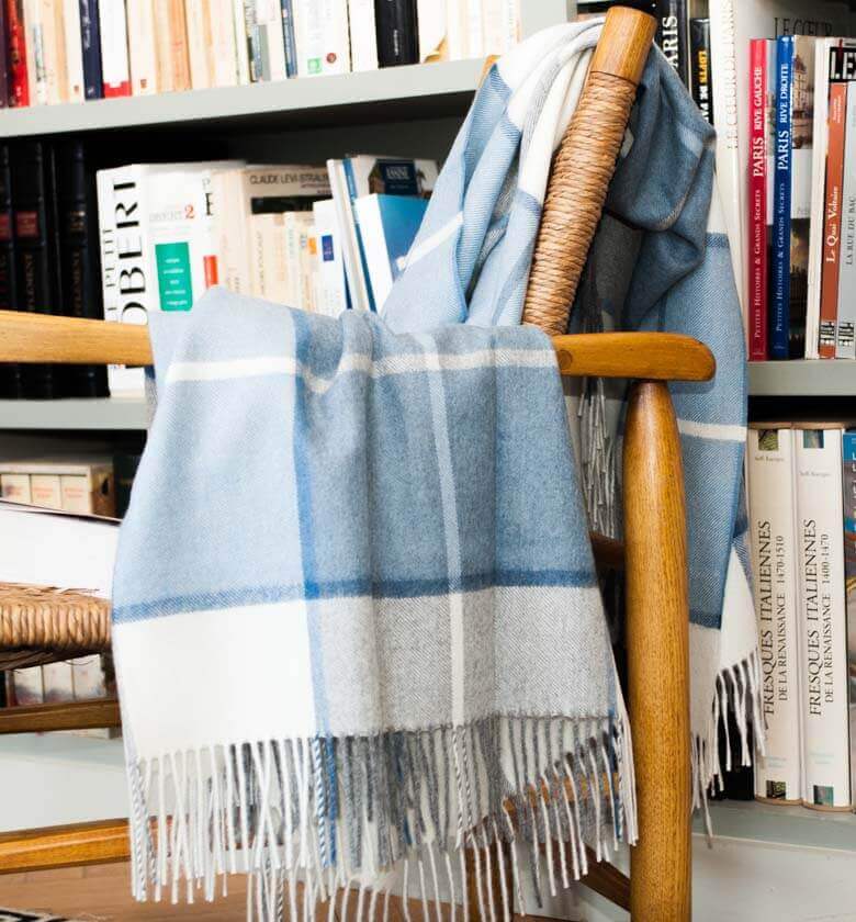 Plaid Laine Alpaga Luxe Hacienda Bleu - en baby alpaga - tissé en Pérou