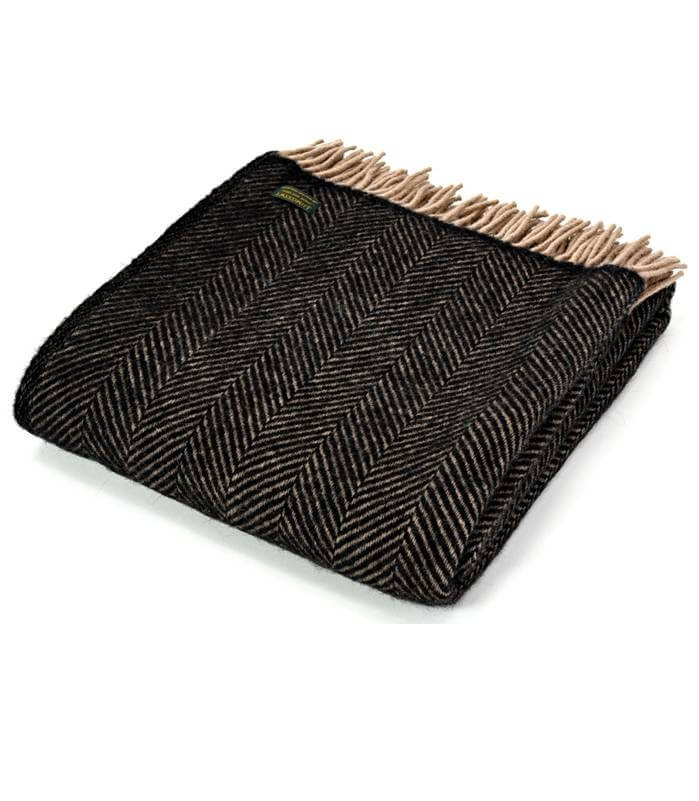 Plaid Laine Chevrons Vintage 150 x 183 cm, The Mill, gros plan sur la matière