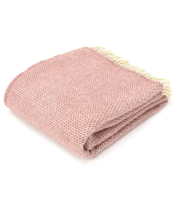 Plaid Laine Beehive Rose - cadeau déco en pure laine tissé en une filature anglaise réputée