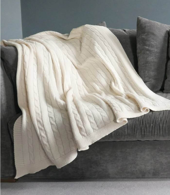 Plaid Hamptons Laine Blanc Cassé Torsade, Plaid Addict