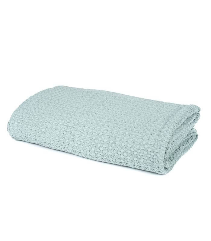 Jeté de canapé/couvre-lit Vert céladon 100% coton, Plaid Addict, gros plan sur la matière