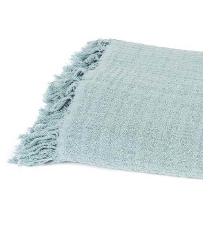 Plaid Coton et Lin Céladon Stonewash 130 x 170 cm, Plaid Addict