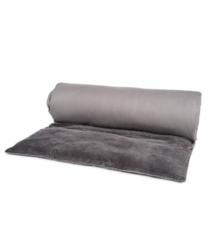 Edredon Bout de Lit Velours Gris 85 x 200cm, Plaid Addict