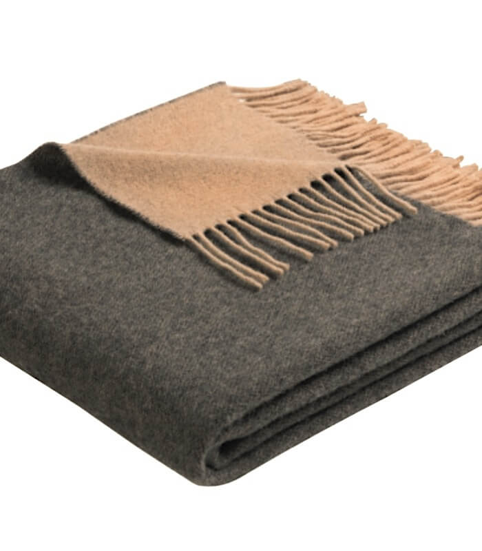 Plaid Cachemire Reversible Camel et Gris, Plaid Addict