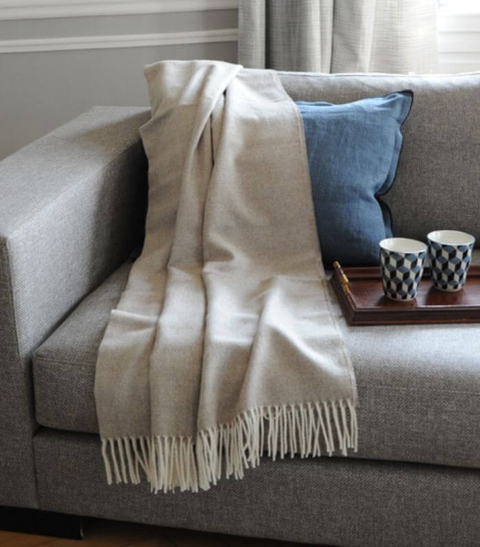 Plaid Laine Alpaga Luxe Inca Chic Beige 130 x 180cm, Casa Paola, gros plan sur la matière